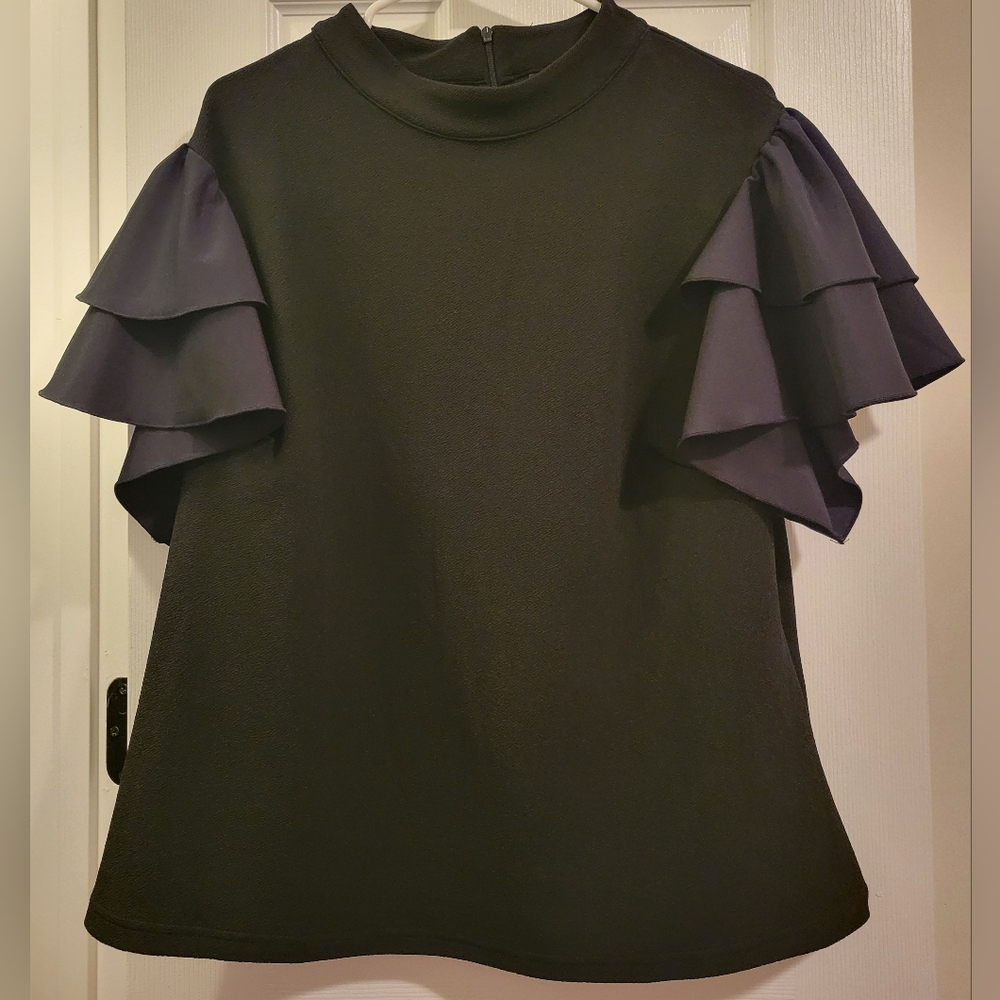 SHEIN Black Top with Purple Ruffle Sleeves